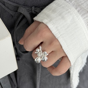 European and American Metallic Waterfall silver Round Bead Open Ring Women's Ins High-end Niche Combination Ring Ring