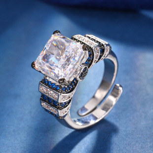 Autumn and Winter new style Zhuang Sheng jewelry copper bottom gold-plated ice flower cut high carbon diamond copper inlaid personality ring female 10*10