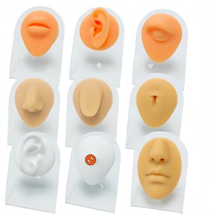 Human silicone facial features model piercing practice ear nose eyes eyebrow bone tongue lips teaching piercing practice