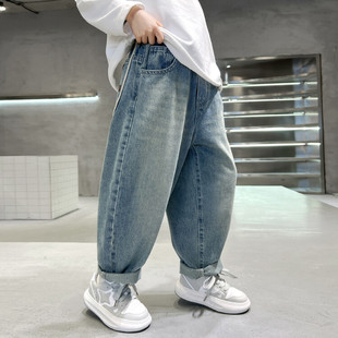 Boys' jeans spring and autumn 2024 new medium and big children loose pants children's western style Internet celebrity casual trousers fashion