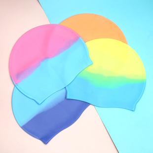 Silicone Swimming Cap Sports Adult Large Waterproof Rainbow Swimming Cap Student High Elastic Training Swimming Cap