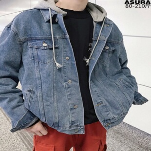 Hong Kong-style Denim Jacket Men's Loose Fashionable Korean-style All-match Hip-hop Denim Clothing Handsome Student Ins Hooded Jacket