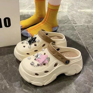 [PVC Hole Shoes Women's Summer Outer Wear 2025 New Thick Sole Non-Slip Fashion Cartoon Cute Beach Sandals