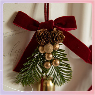 ✅ Christmas Pendant Small Bell Velvet Bow Christmas Tree Pine Cone Scene Decoration Supplies Decorative Small Pendant