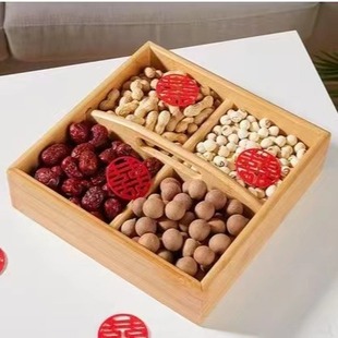 Factory wholesale wooden dried fruit storage box portable engagement box household four-grid fruit plate candy melon seeds organizing fruit box