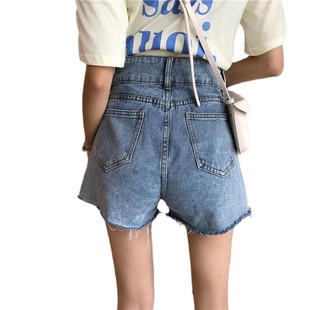 Hong Kong style retro Denim shorts women's summer Korean style plus size chubby girl versatile internet celebrity A- line high waist slimming hot pants fashion