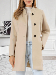 European and American Clothing Jackets, Fashionable and Casual Pure Color Autumn and Winter Thick Long-Sleeved Women's Woolen Mid-Length Thick Jackets