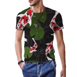 Foreign trade independent station lucky koi pattern pattern short sleeve 3D printed T-shirt half sleeve loose men's and women's clothes