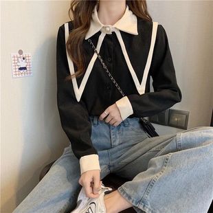 Long Sleeve Shirt Spring and Autumn New Korean Style College Style Color-matching Lel Fashionable Stylish Loose Slimming Chiffon Top for Women