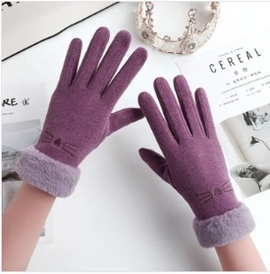 Gloves Women's Winter Warm Thickened Cute Winter Women's Cycling Windproof Cold-proof fleece-lined Five-finger Touch Screen Gloves for Riding
