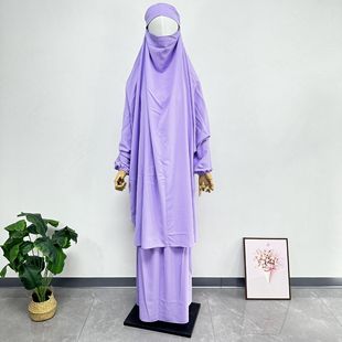 New cross-border Middle East solid color women's robe dress abaya hijab skirt two-piece set P101