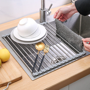 Drain Dish Rack for Sink Kitchen Silicone Filter Rack Telescopic Dish Storage Rack for Washing Fruits and Vegetables Drain Storage Rack