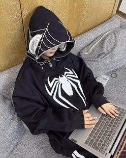 American Retro Street Spider Cardigan Hooded Sweater Men's and Women's Design Sense Niche Different Couple Coat