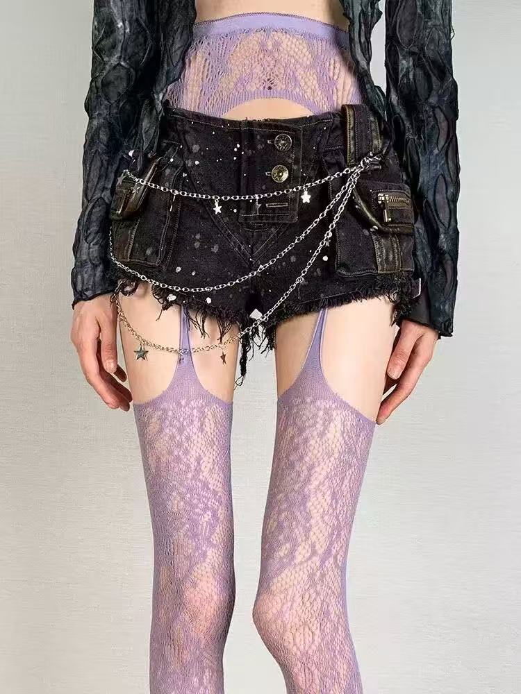 Sexy Suspender One-Piece Stockings, Feminine Lace Rose Hole Stockings, Anti-Snagging, Versatile Slimming Look Sexy Stockings