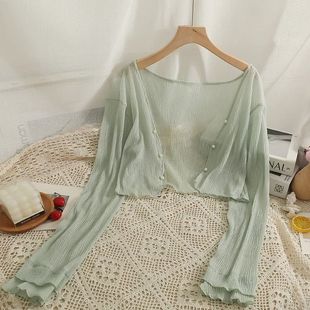 Солнцезащитный кардиган женская летняя тонкая маленькая шаль с подтяжкой и короткой курткой