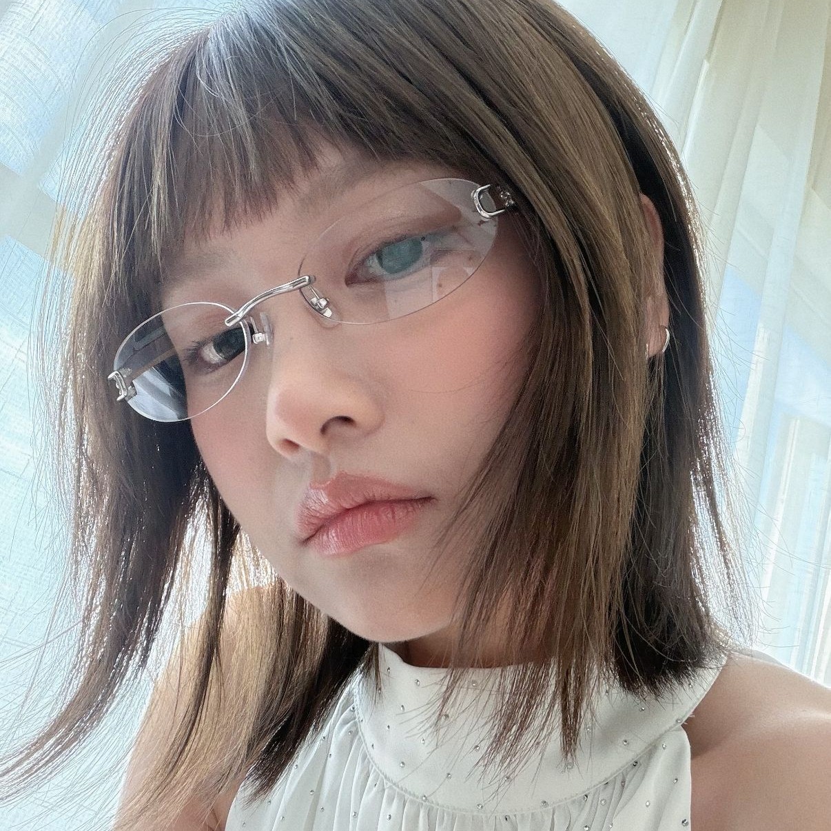 Lu Yuxiao's Same Style Rope-Knot Frameless Oval Glasses for Women, High-Intelligence Niche Pure-Desire Makeup-Free Magic Glasses, Can Be Fitted with Prescription Lenses