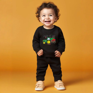 Cross-Border Export Kidsren's Clothing European and American 2025 New Kidsren's Round Neck Baby Boy Tractor Heart Print Sweatshirt Suit