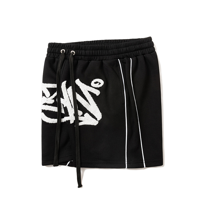 American Street Hip-Hop Towel Embroidered Letter Shorts, Unisex Straight-Leg Quarter-Length Pants, Casual Sports Loose Sweatpants