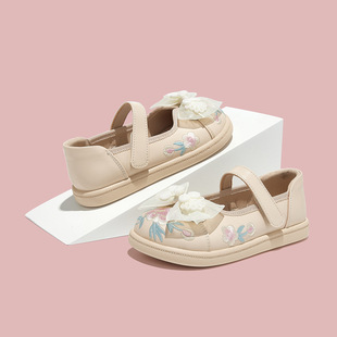 Desha Girl's Small Leather Shoes Bow Princess Shoes Embroidered Chinese Style Middle and Big Children's Chinese Clothes Cheongsam Girl's Shoes