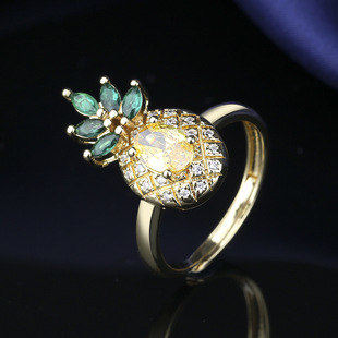 European and American fashion copper plated K gold zircon jewelry luxury pineapple versatile suit cross-border Women's ring necklace ear studs
