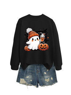Amazon Cross-border Fashion Long-sleeved Shirt Women's Ghost Hat Milk Tea Pumpkin Autumn and Winter Versatile Crewneck Sweater