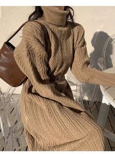 Fashionable elegant turtleneck women's pullover sweater 2023 autumn and winter New long knitted twist base dress women