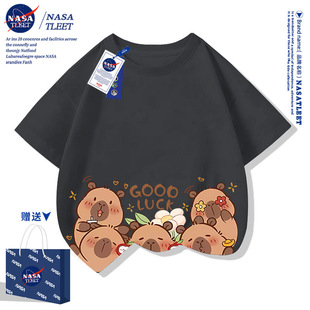 NASA Co-name Summer Men's and Women's Children's Fashion Round Neck Top Summer All-match Cabibala Cotton Short-sleeved Trendy T