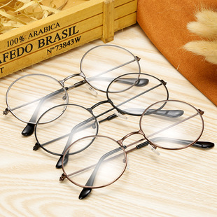 Vintage Round Frame Glasses Men's Myopia Plain Glasses Frame Women's Round Flat Glasses Korean Style Fashionable Glasses Frame for Students
