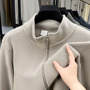 Ao Grain Fleece Sweater Men's Vertical Collar Zipper Cardigan Jacket Autumn and Winter Men's Thickened Warm Polar Fleece Solid Color Jacket