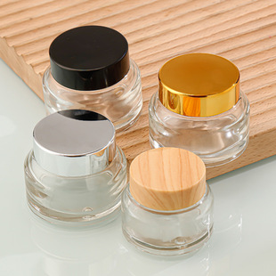 Oblique Shoulder Transparent Glass Cream Bottle 30g Eye Cream Sample Bottle 50g Gold and Silver Cover Cream Bottled Skin Care Empty Bottle
