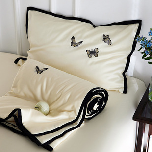 Li Guanqi Soybean Fiber Lyocell Tencel Embroidered Summer Quilt Four-Piece Set Embroidered Silky Summer Air Conditioning Summer Cool Quilt