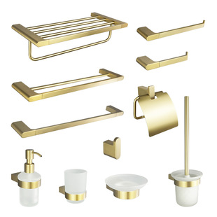 Wire drawing gold cross-border stainless steel bath towel rack towel bar tissue holder clothes hook soap pot cup bathroom pendant suit