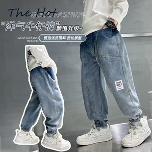 Children's Jeans 2024 Spring New Boys' Pants Baby Western Style Casual Washed Outer Wear Trousers Trendy Children's Wear