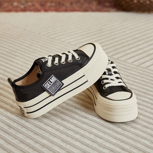 Women's Platform Shoes Canvas Shoes Women's 2024 New Spring Popular Korean Style White Shoes Casual Sports Board Shoes