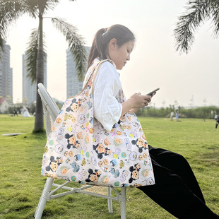 Large Folding Supermarket Shopping Bag Portable Vegetable Shopping Bag Women's Bag Handbag Travel Large Capacity Storage Bag