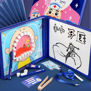 Children's wooden simulation play house small dentist game baby brushing teeth and protecting teeth puzzle early education small doctor toy