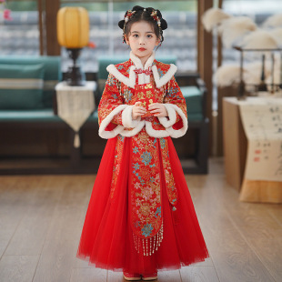New Year greeting clothes girls' Hanfu princess dress suit winter fleece-lined 2023 children's Chinese style Tang suit ancient costume costume costume