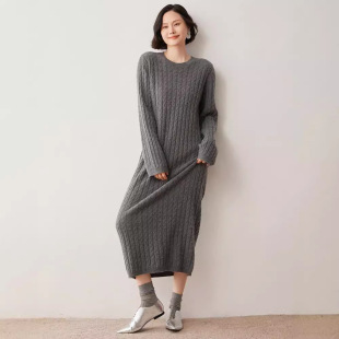 Autumn and Winter New Women's Cashmere Midi dress Base Women's Pullover Knitwear Loose Casual Sweater Dress