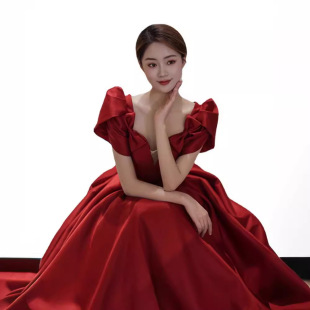Toast dress bride wine red satin high-grade 2024 new wedding party dress spring and summer long slimming