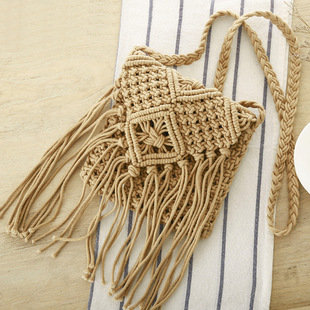 Summer South Korea Tassel Crossbody Straw Woven Bag Korean Retro Shoulder Cotton Woven Bag Summer Beach Bag