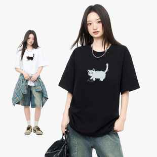 Short-sleeved T-shirt Men's Summer Cotton Loose T-shirt Top Women's 2023 New Casual Printed Niche Clothes