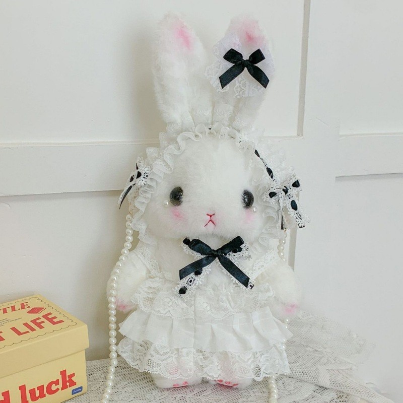 Lolita-style bunny bag, high-value and exquisite JK cute girl bunny crossbody bag, pearl soft girl handbag.