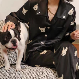 Japanese Star Ice Silk Pajamas for Men and Women Spring and Autumn Couples Long Sleeve White Deer Outer Wear Home Clothes