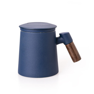 Ceramic Mug with Lid Wooden Handle Filtered Office Tea Separate Tea Cup Three-piece Gift Box Accompanied Small Gift