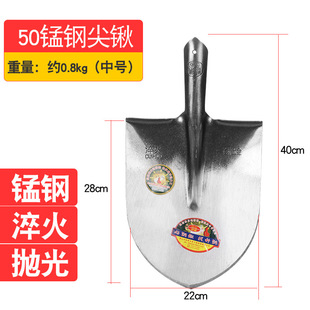 Iron Shovel Digging Agricultural Turning Pointed Head Spade Head Multifunctional All-Steel Flower Planting Vegetable Small Shovel Flat Head Spade