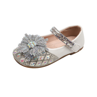 Autumn 2025 New Lady Baby Girl Girl Princess Diamond Shoes Leather Shoes Dance Shoes