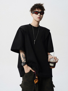 Loose-leaf Cut Short-sleeved T-shirt Men's Summer American Style High Street Deconstructed Crewneck Pullover Trendy Brand Design Sense Loose T-shirt