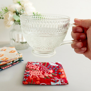 Ins Style Cotton Linen Coaster Embroidered Fabric Coffee Table Coaster Thickened Heat Insulation Mat Coffee Coaster