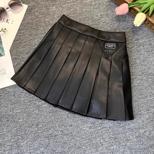 Girls Leather Skirt Spring & Fall 2025 New Style Pu Leather Kidsren's Short Skirt Versatile Autumn and Winter Girls Leather Skirt