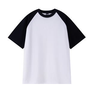 Spring and summer lovers T-shirt 240g heavyweight cotton raglan short sleeve American retro bottoming shirt casual contrast top